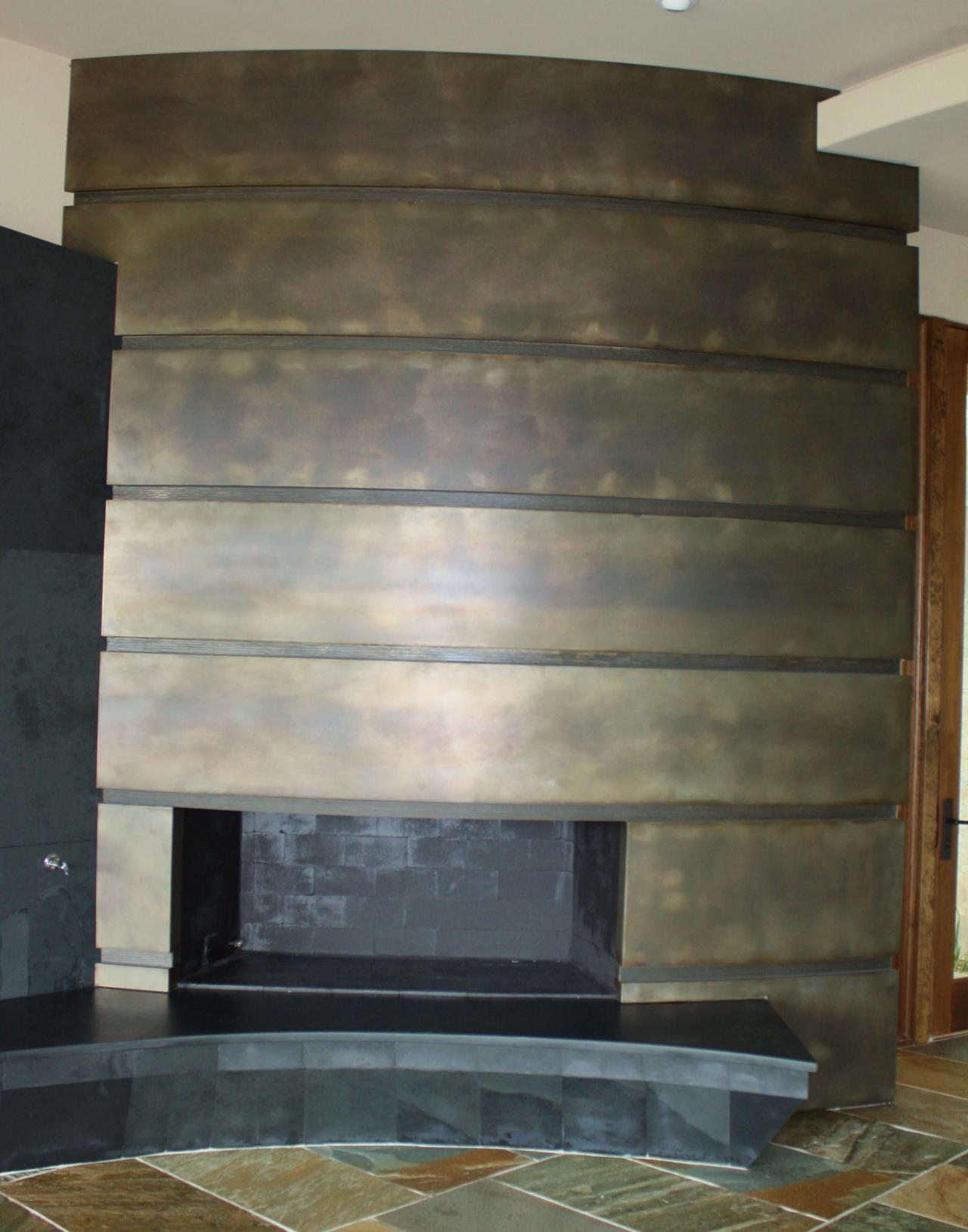 Custom aged pewter fireplace front